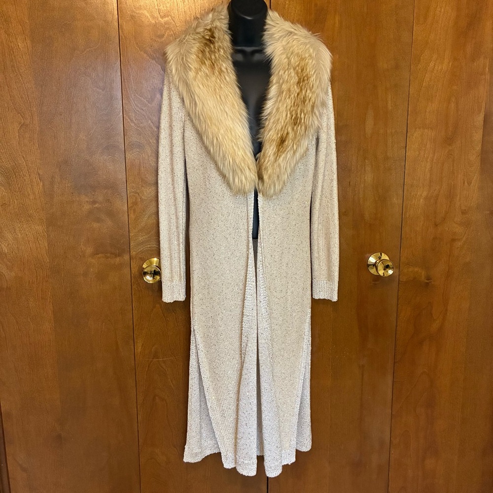 White House Black Market Duster Cardigan with Gold Sequins Accents